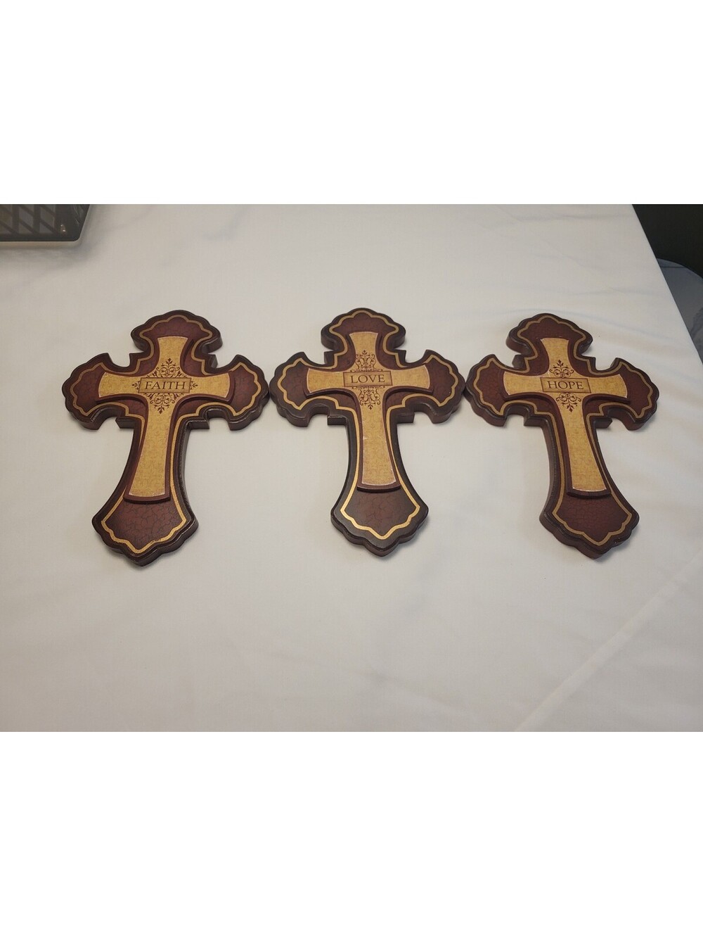 Set of 3 Wooden Decorative Wall Crosses with Faith, Love, and Hope 12x8.5 each
